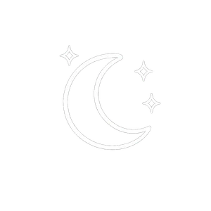 White crescent moon and sparkles line icon